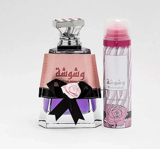 Washwashah Lattafa: Eau de Parfum Floral Ámbar para Mujer - 100 ml + Desodorante Perfumado - Decoración marroquí artesanal y cosmética natural
