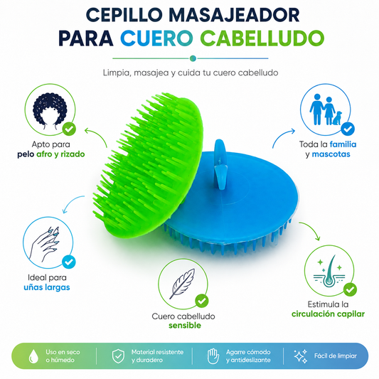 Cepillo Masajeador Cuero Cabelludo – Apto para Todo Tipo de Pelo, Afro y Rizado
