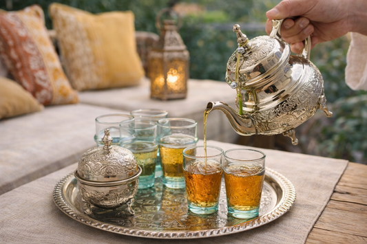 Pack Ceremonia del Té Marroquí Completo - Juego Tradicional de Alpaca Plateada y Cristal Beldi