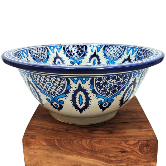 Lavabo de Cerámica Marroquí - Modelo Zahra en Tonos de Azul - 35cm y 40 cm - Decoración marroquí artesanal y cosmética natural
