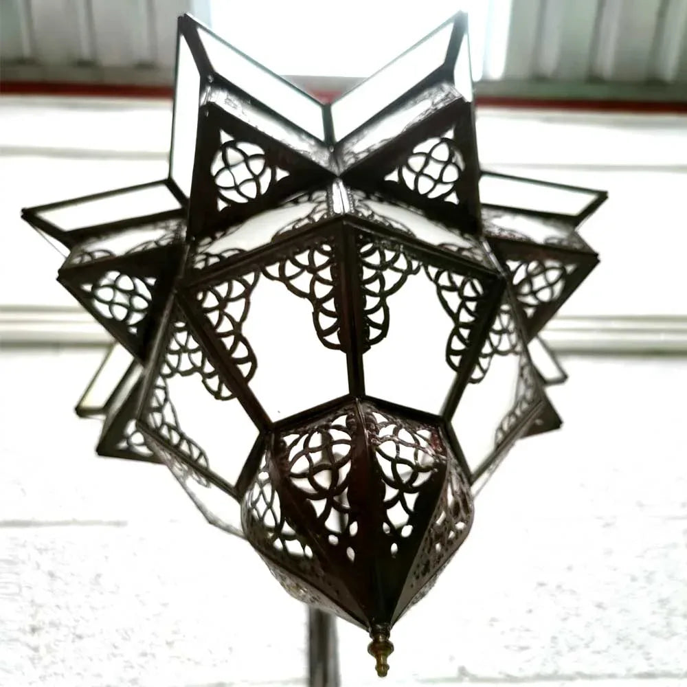 Lámpara Plafón de Techo Artesanal Marroquí en Blanco y Cobre - Modelo Najma Abiad: Elegancia Oriental para tu Hogar - Decoración marroquí artesanal y cosmética natural