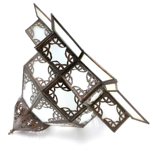 Lámpara Plafón de Techo Artesanal Marroquí en Blanco y Cobre - Modelo Najma Abiad: Elegancia Oriental para tu Hogar - Decoración marroquí artesanal y cosmética natural