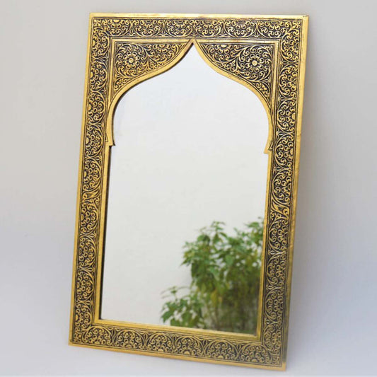 Espejo Marroquí de Alpaca Grabada en Dorado - 9 Tamaños Disponibles Diseño de Arco Árabe