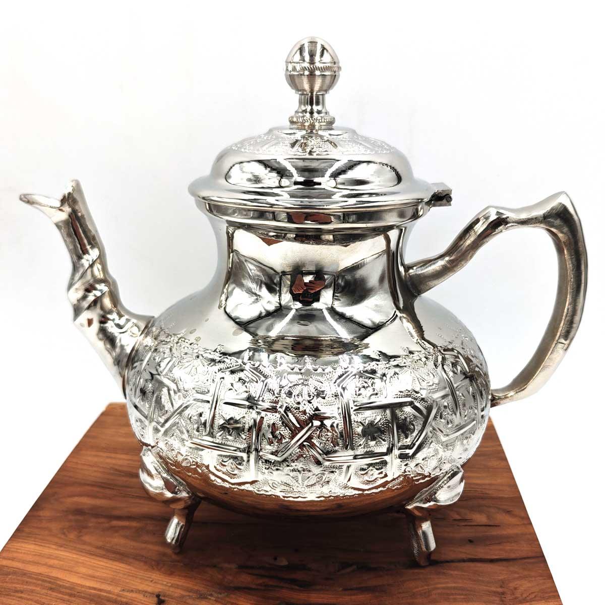 Tetera Árabe Marroquí Extra Grande - Alpaca Tallada a Mano - Modelo Diamante Andalusí (2200ml) - Decoración marroquí artesanal y cosmética natural