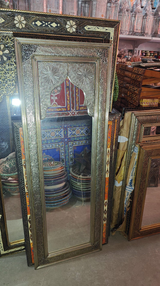 Espejo Marroquí de Cuerpo Entero | Alpaca Repujada Plateada | 140×50 cm