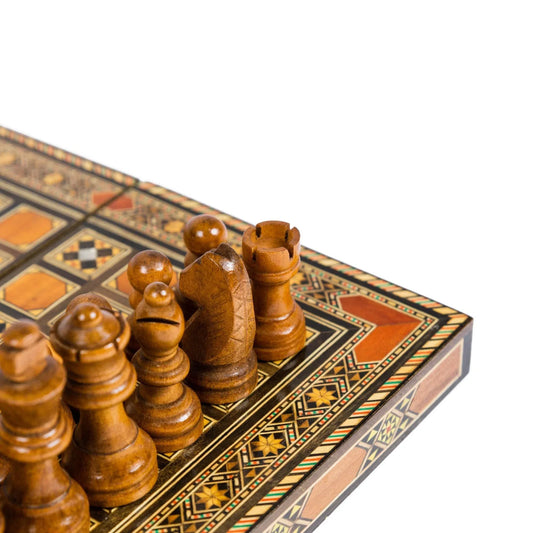 Fichas de Ajedrez de Madera Resinada - Juego Completo de 32 Piezas (16 Blancas y 16 Negras - Decoración marroquí artesanal y cosmética natural