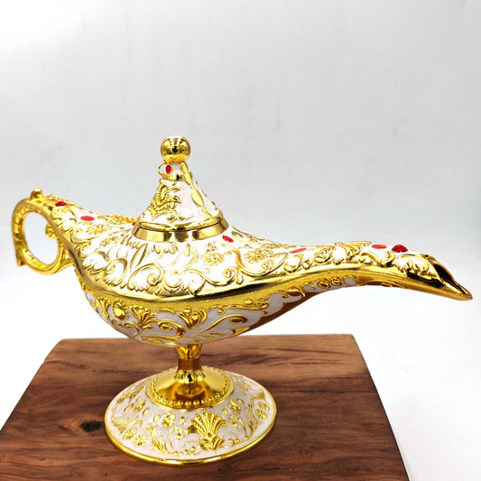 Lámpara Decorativa de Aladino Blanco y Dorado - Diseño Vintage en Metal Inoxidable