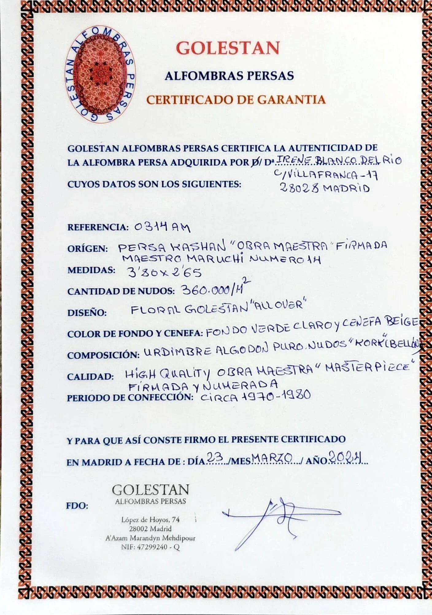 Alfombra Persa Isfahan Lana vellon y Seda - Obra Maestra Firmada - 138x220 cm - Decoración marroquí artesanal y cosmética natural