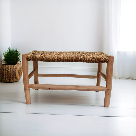 Banco Artesano de Madera de Limonero y Esparto - Estilo Rústico Marroquí para tu Hogar - Decoración Marroquí