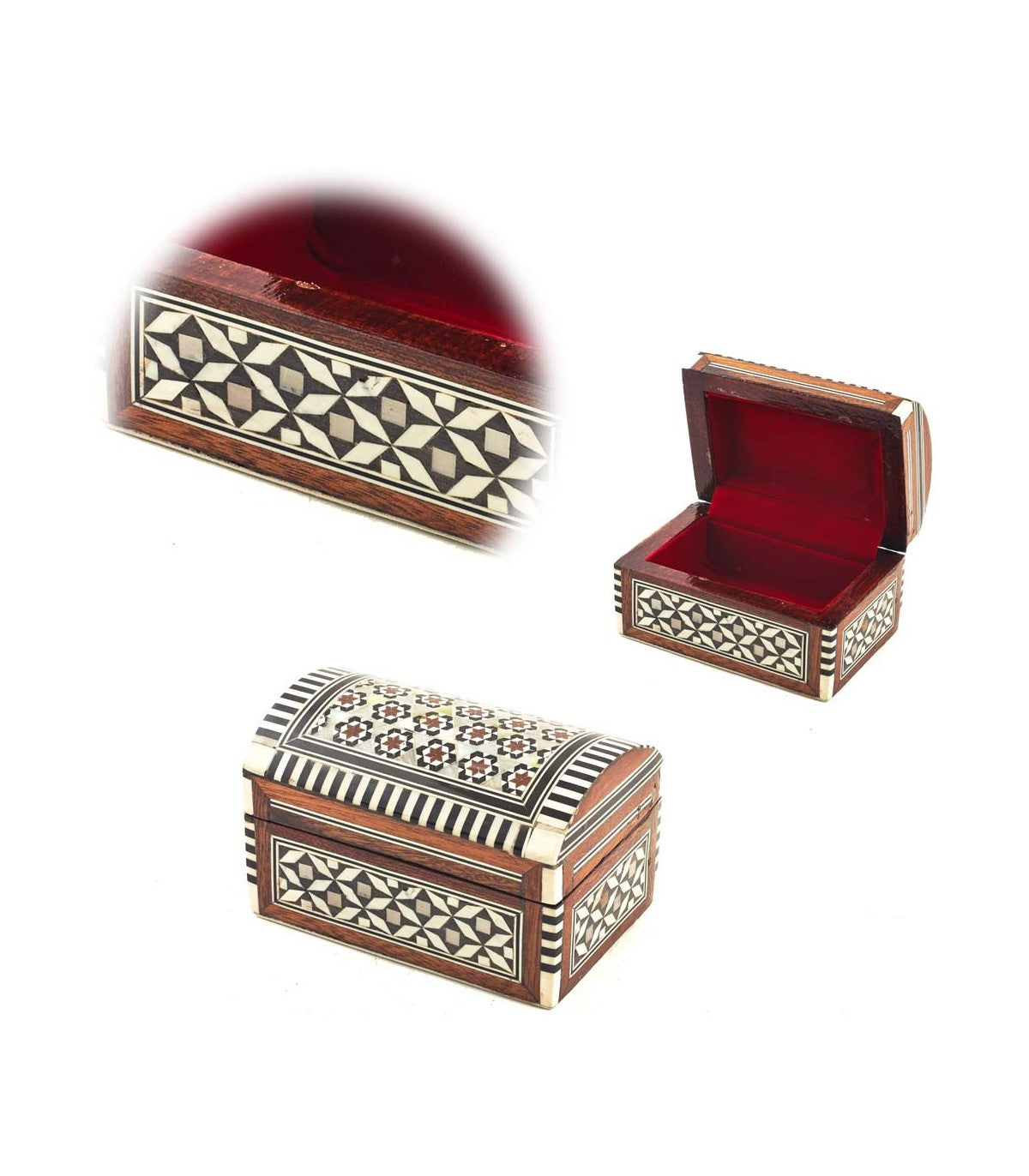 Coffret en nacre blanche - Boîte à bijoux égyptienne incrustée de velours 6x6x9cm