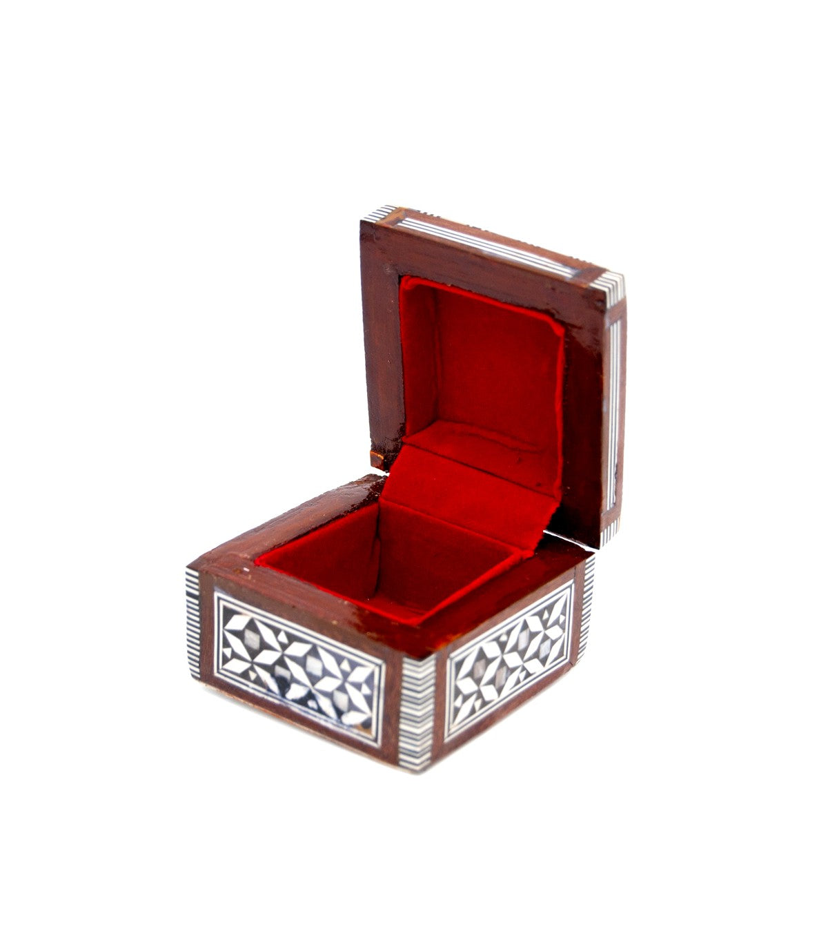 Boîte carrée en nacre blanche - Boîte à bijoux égyptienne incrustée de velours