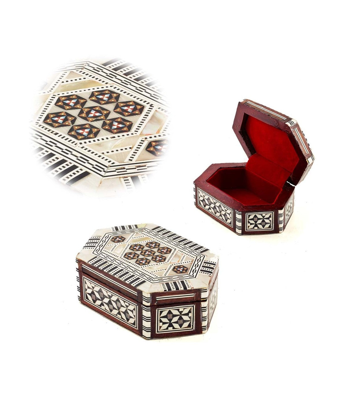 Cajita Ovalada Nacar Blanco - Joyero Taracea Egipcia con Terciopelo 5x13x9cm