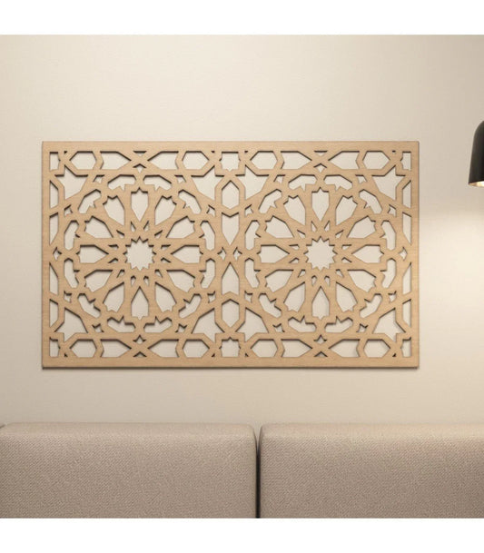 Celosía Árabe de 100cm x 60cm con Diseño Inspirado en la Alhambra - Decoración marroquí artesanal y cosmética natural