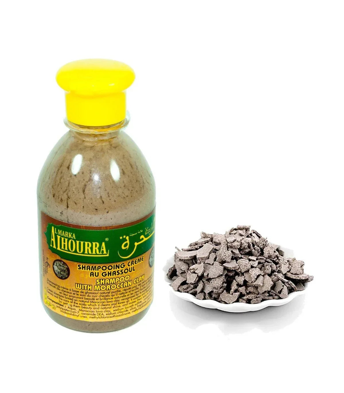 Champú Natural de Ghassoul ó RHASSOUL - 250 ml - Anticaída - Embellece el Cabello - Al Hourra - Decoración marroquí artesanal y cosmética natural