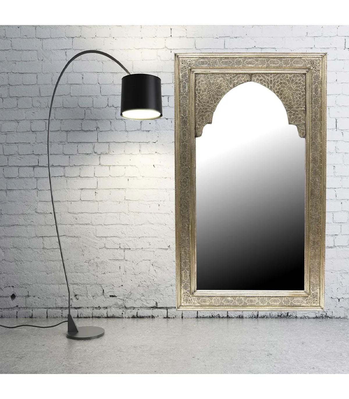 Espejo Decorativo de Estilo Árabe Marroquí - Tallado a Mano con Alpaca - Modelo Arco Albaicín - Decoración marroquí artesanal y cosmética natural