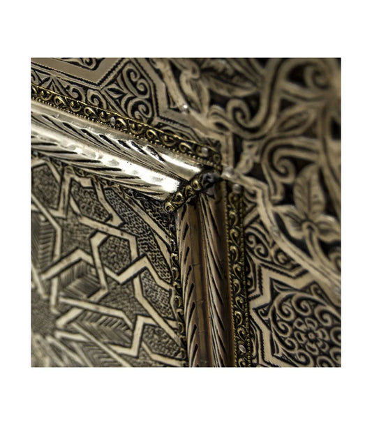 Espejo Decorativo de Estilo Árabe Marroquí - Tallado a Mano con Alpaca - Modelo Arco Albaicín - Decoración marroquí artesanal y cosmética natural