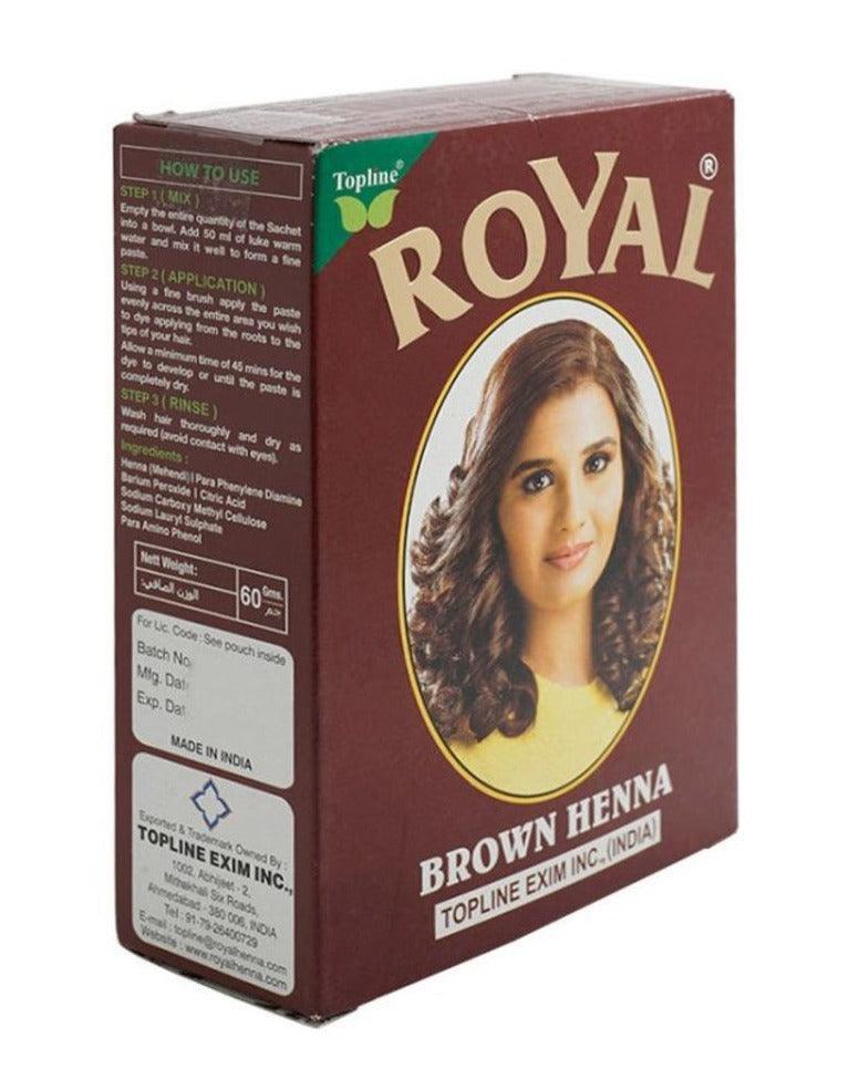 Henna Royal para Teñir Pelo, Cejas y Pestañas - Caja 6 Sobres de 10 gr - Gran Calidad - Decoración marroquí artesanal y cosmética natural