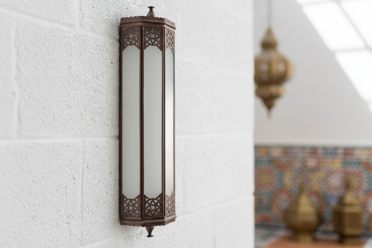 Aplique cristal alargado calado árabe instalado ambiente día - decoración árabe marroquí