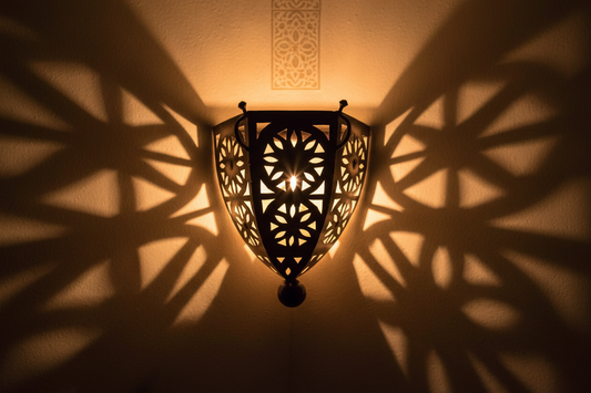 Aplique MAGREBI hierro calado encendido noche - sombras geométricas decoración árabe
