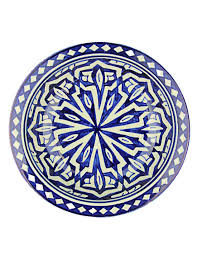 Plato Hondo Árabe Cerámica Fez Azul y Blanco - Pintado a Mano - Vajilla Marroquí Tradicional