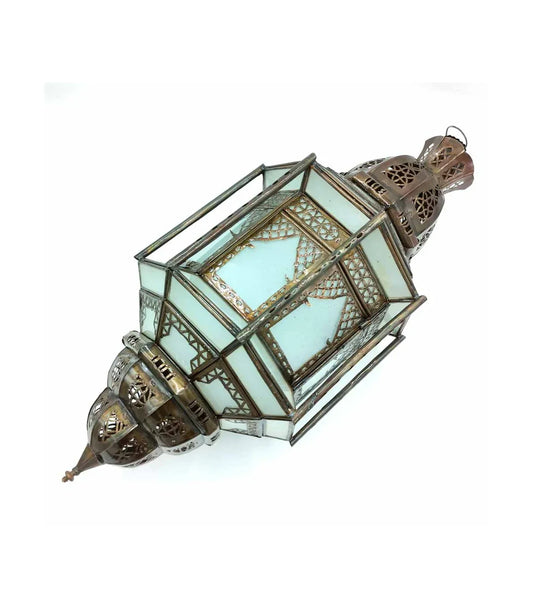 Lámpara de Techo Artesanal Marroquí - Elegancia en Blanco y Cobre - Decoración marroquí artesanal y cosmética natural