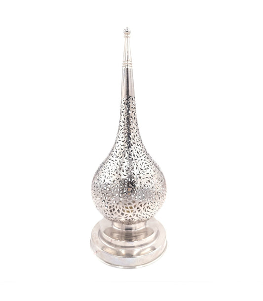 Carved Nickel Plated Brass Table Lamp - Deluxe Arabic Andalusian Style Moroccan Crafts