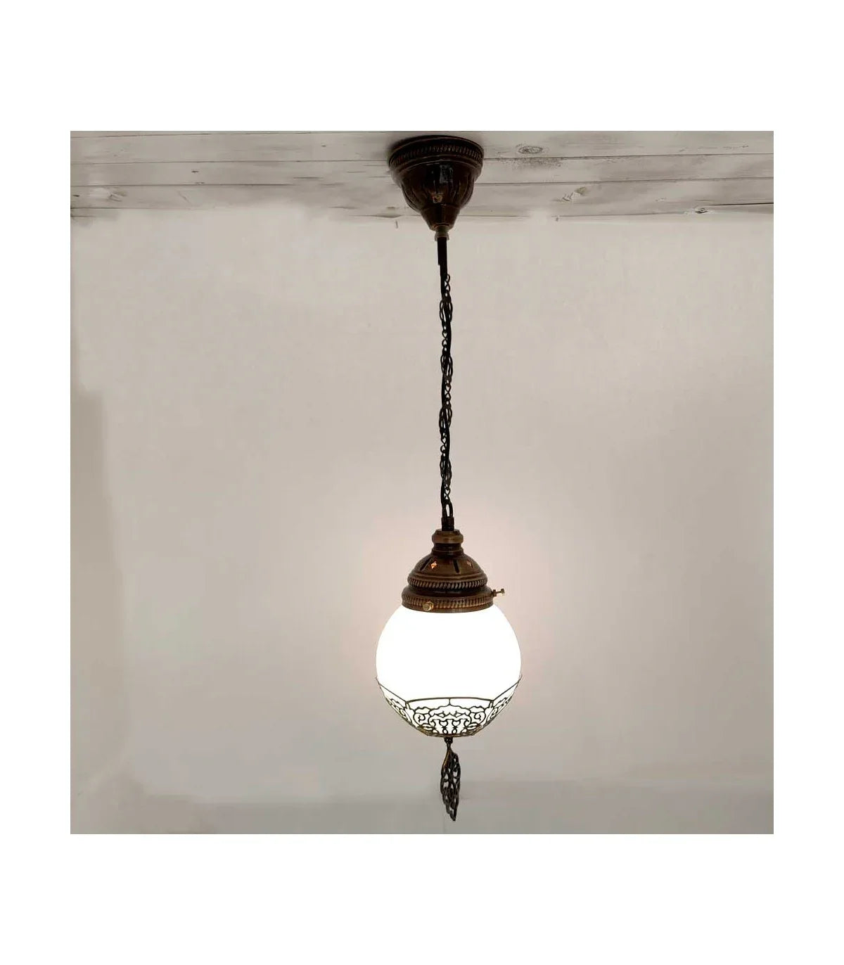 Lámpara Turca de Metal y Cristal Colgante para Techo - Modelo Malika nº 2 - Decoración marroquí artesanal y cosmética natural