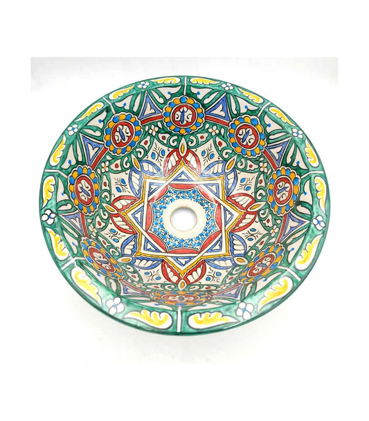 Lavabo Árabe de Cerámica 40cm - Artesanía de Fez - Pintado a Mano - Modelo Alwanis - Decoración marroquí artesanal y cosmética natural