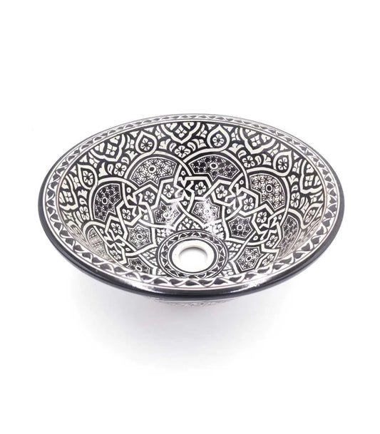 Lavabo de Cerámica Marroquí Fez 40cm - Artesanía Pintada a Mano - Modelo Aswadein - Decoración marroquí artesanal y cosmética natural