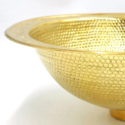 Lavabo Marroquí de 35 cm de Latón Dorado Artesanía Martillada con Detalles Arabescos - Decoración marroquí artesanal y cosmética natural