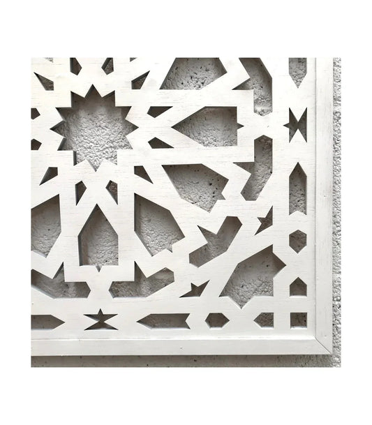 Marco celosía árabe - diseño alhambra - color blanco 160cm x 100cm x 1cm - Decoración marroquí artesanal y cosmética natural