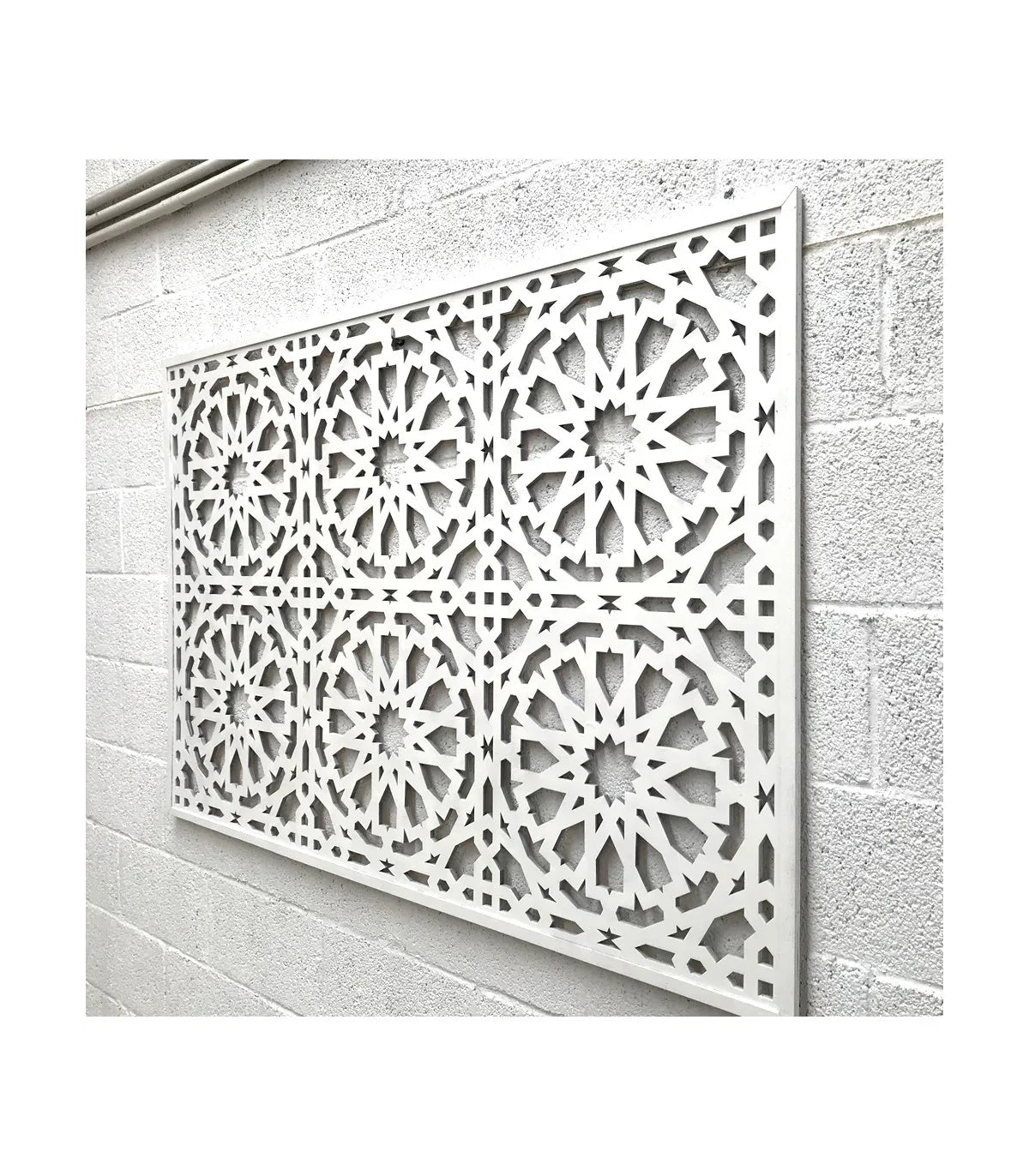 Marco celosía árabe - diseño alhambra - color blanco 160cm x 100cm x 1cm - Decoración marroquí artesanal y cosmética natural