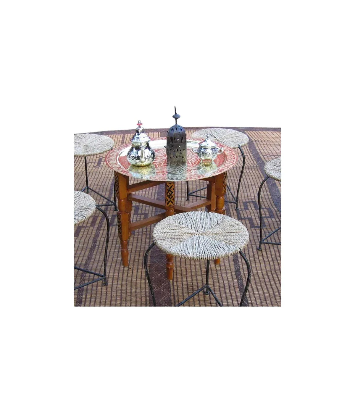 Mesita de Estilo Árabe Tetaría en Madera y Latón Dorado - Decoración marroquí artesanal y cosmética natural