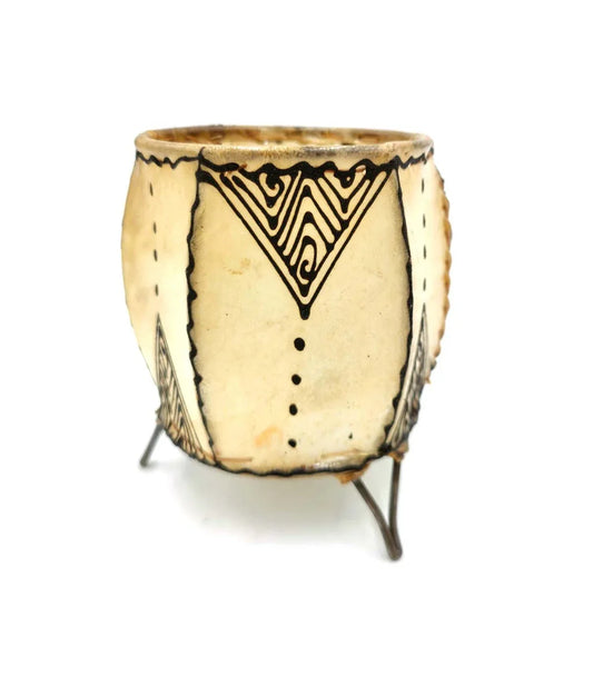 Porta Velas Pintado de Piel con Henna - Modelo Dauratun: Arte y Calidez en Tu Decoración - Decoración marroquí artesanal y cosmética natural