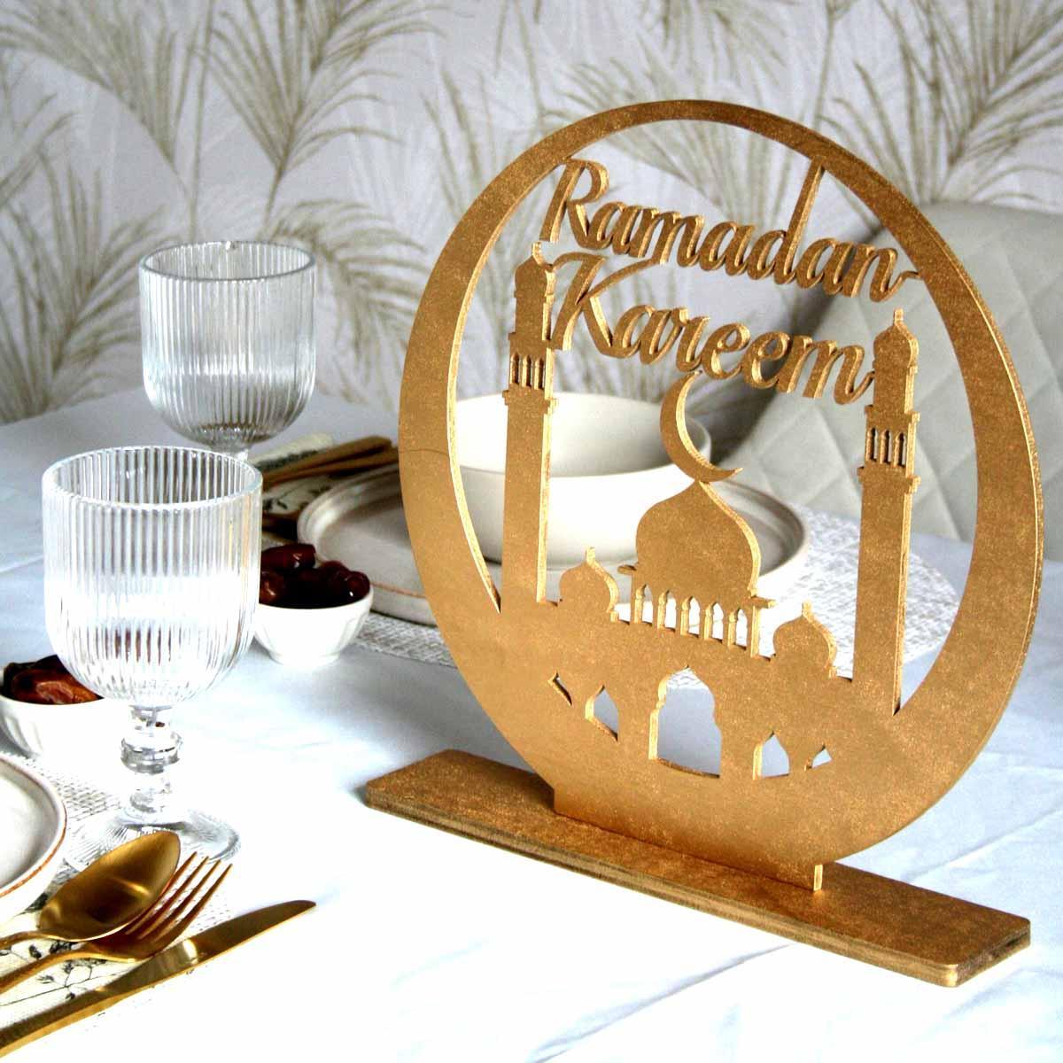 Celosía de Madera para Decoración de Ramadán Dorado | Diseño Árabe Ramadan Kareem - Decoración marroquí artesanal y cosmética natural