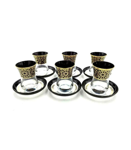 Set de 6 Vasos de Té Turco con Platitos - Diseño Alhambra: Elegancia y Tradición Árabe - Decoración marroquí artesanal y cosmética natural