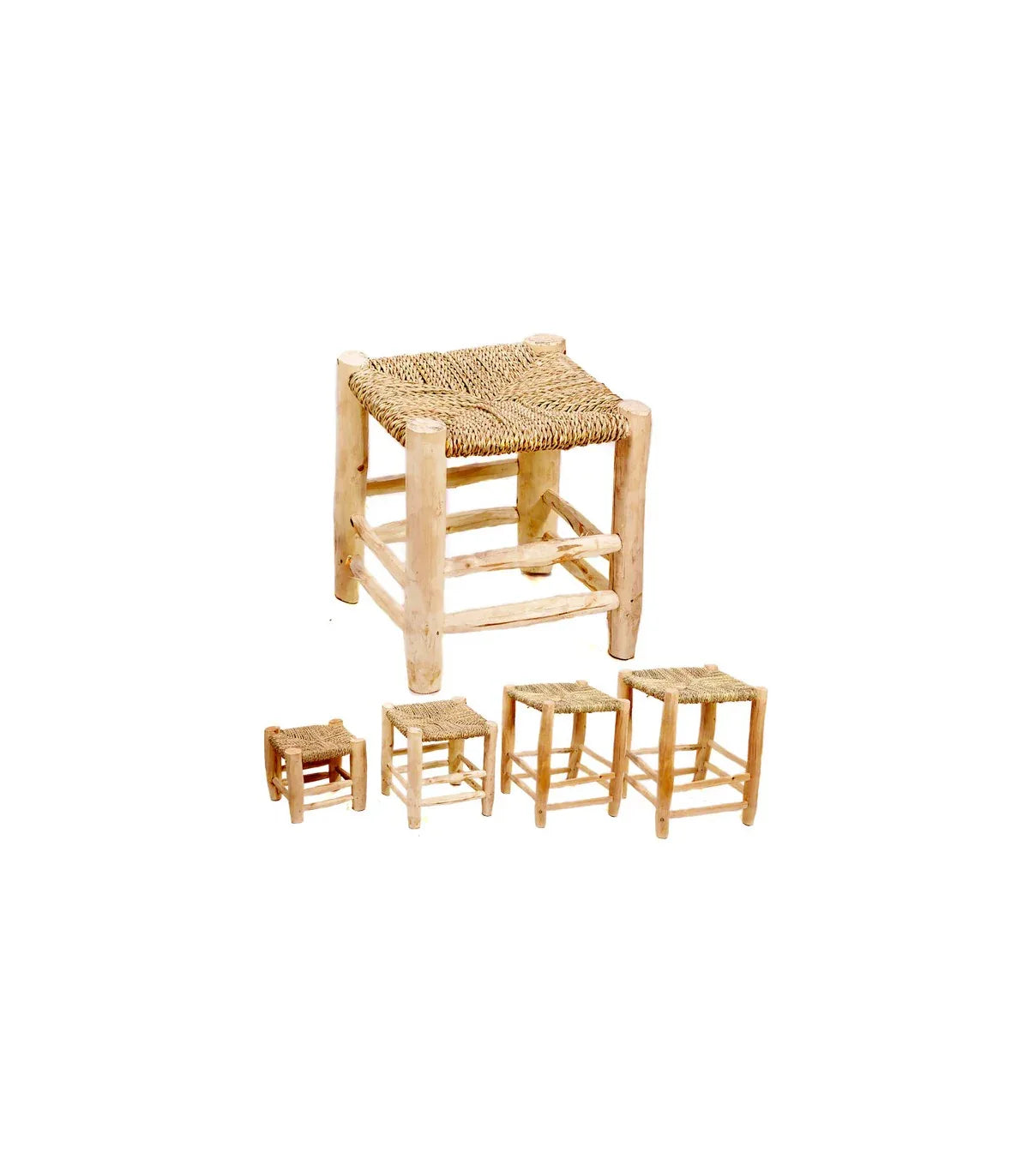 Taburete Artesano de Madera y Esparto - Estilo Rústico Marroquí para tu Hogar - Decoración marroquí artesanal y cosmética natural