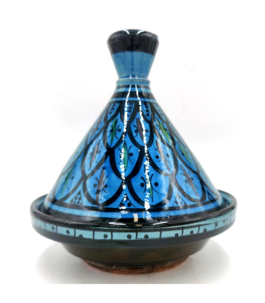 Tajine marocain en céramique peint à la main | Modèle Kabir de Tétouan | Artisanat Asfi | Couleur bleu corail