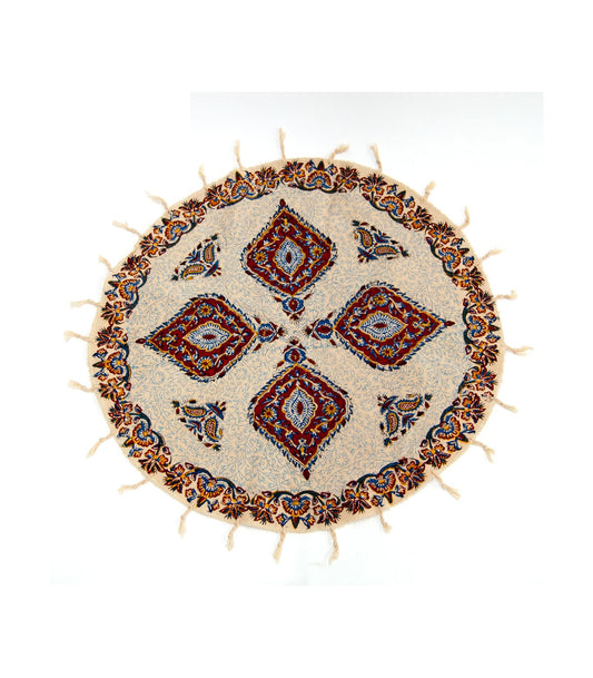 Tapis rond en coton fait main - Fait main avec des teintures végétales - Décoration bohème et ethnique