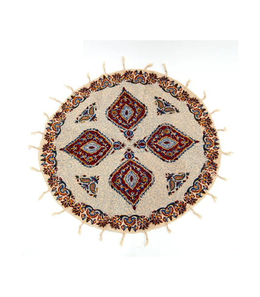 Tapete Redondo de Algodón Artesanal - Hecho a Mano con Tintes Vegetales - Decoración Boho y Étnica - Decoración marroquí artesanal y cosmética natural