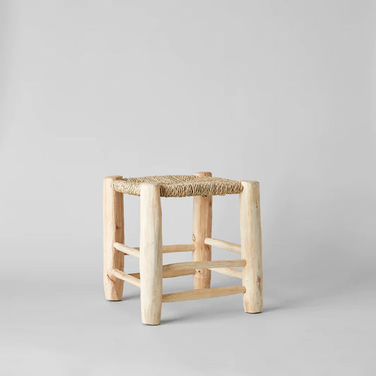 Artisan Lemon and Esparto Wood Stool - Rustic Moroccan Style for your Home 