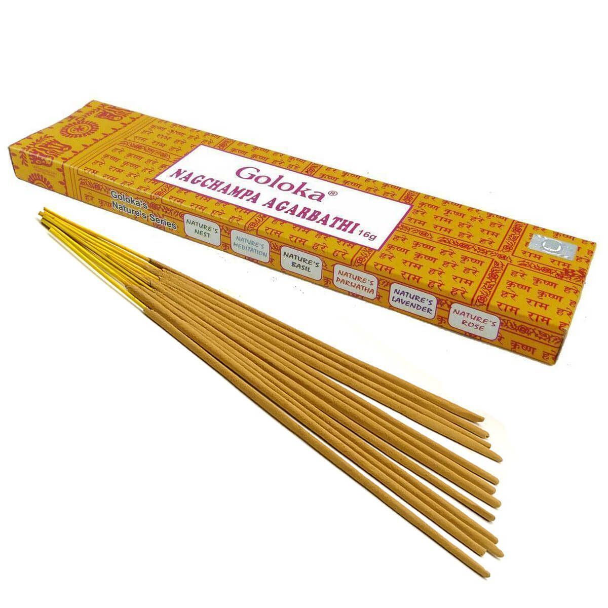 Bâtons d'encens Goloka Nagchampa - Arôme doux - 16 gr - Acheter en ligne 