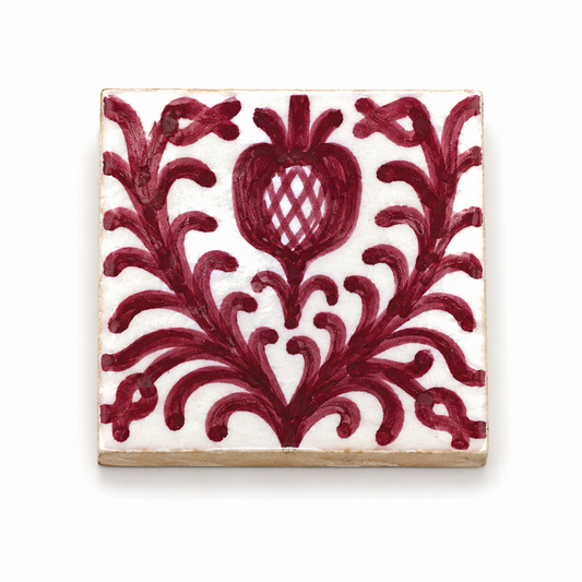 Azulejo Andalusí 'Granada Granate' – Zellige 10x10 cm – Cerámica Artesanal Marroquí - Decoración marroquí