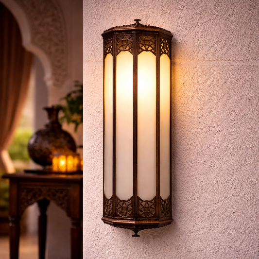 Long Crystal Wall Sconce with Openwork Arabic Design - Handmade Moroccan Andalusian Decoration