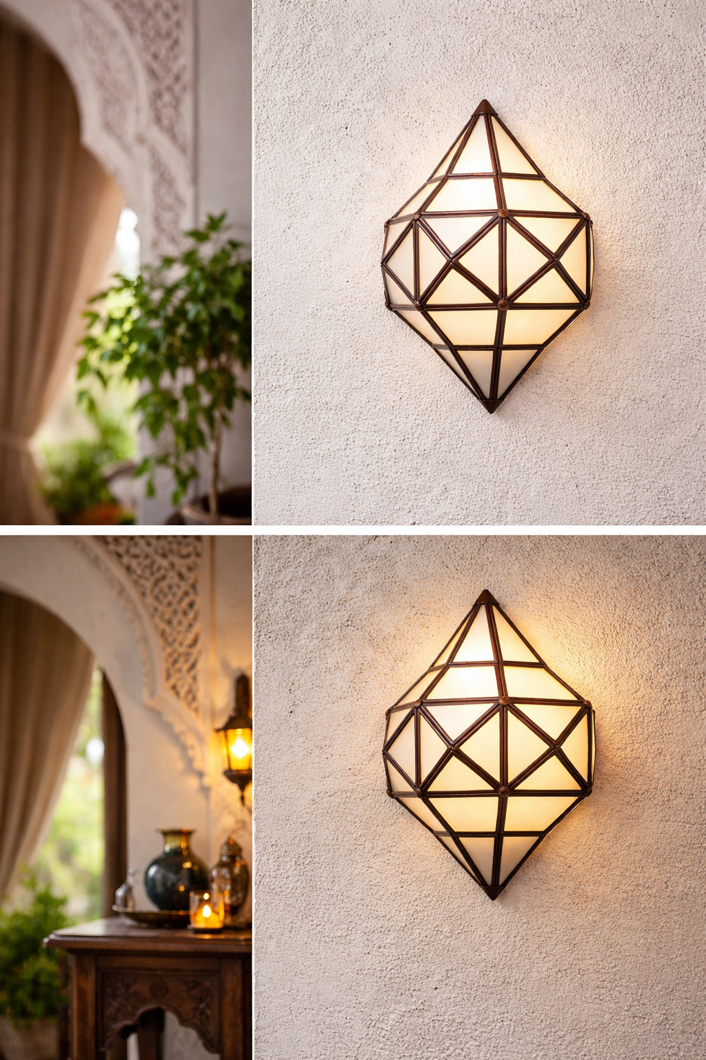 Yahra Handmade Metal, Crystal, Copper, and White Wall Sconce - Moroccan Arabic Decoration