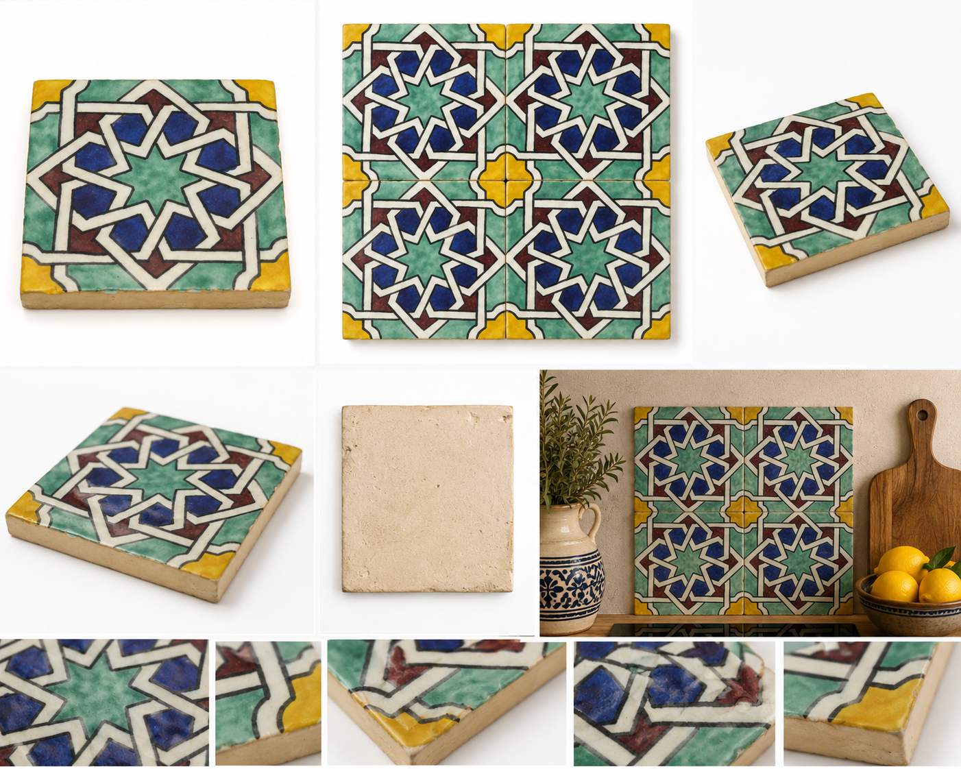 Azulejo Andalusí 'Estrella Nazarí' – Zellige 10x10 cm – Cerámica Artesanal Marroquí - Decoración marroquí