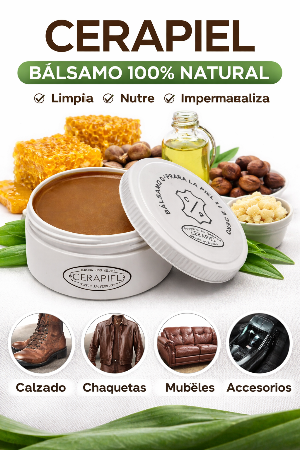 Baume pour cuir et bois à la cire d'abeille 250 ml - 100 % naturel