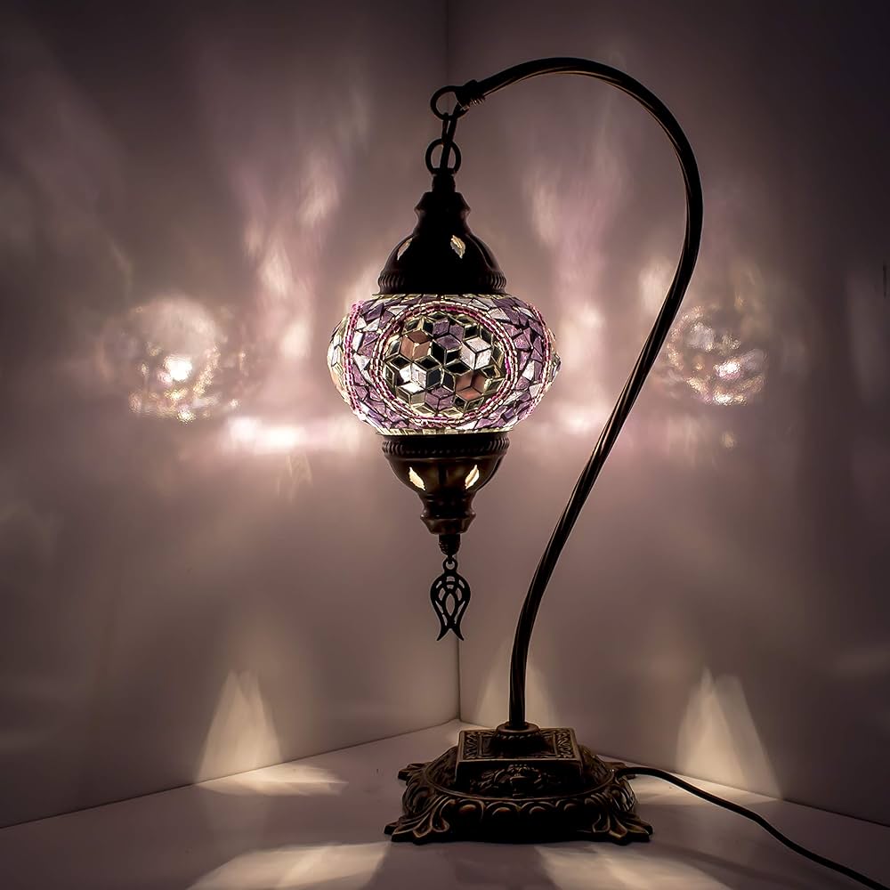 Turkish Lamp - Hanging Table - Swan Design with Murano Glass Mosaic