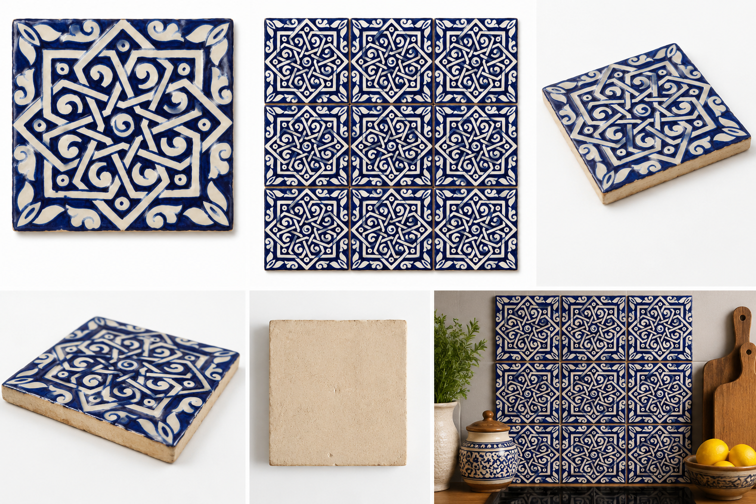 Azulejo Andalusí 'Nudo Azul' – Zellige 15x15 cm – Cerámica Artesanal Marroquí