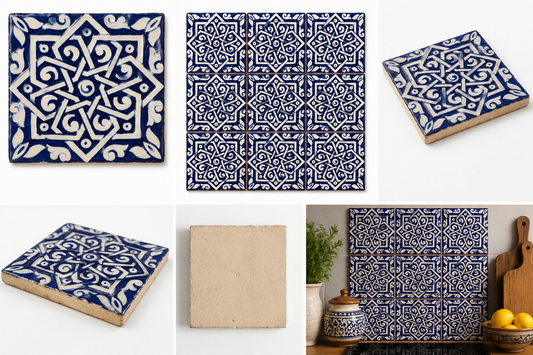 Azulejo Andalusí 'Nudo Azul' – Zellige 15x15 cm – Cerámica Artesanal Marroquí - Decoración marroquí